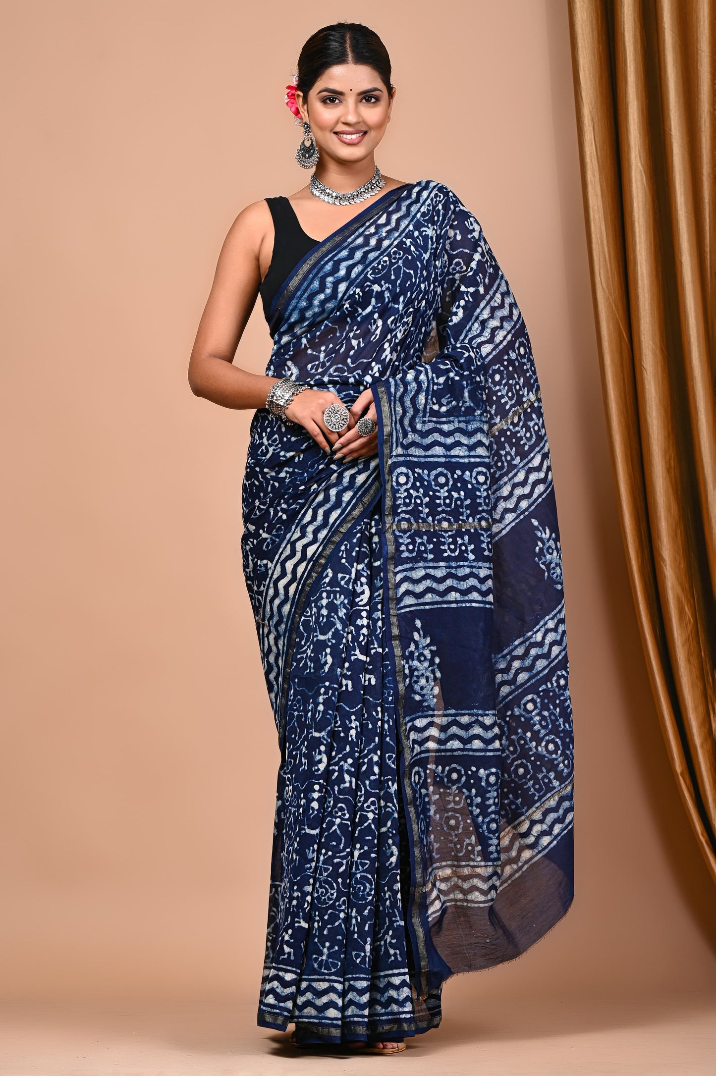 Summer inspired block printed Chanderi Silk saree