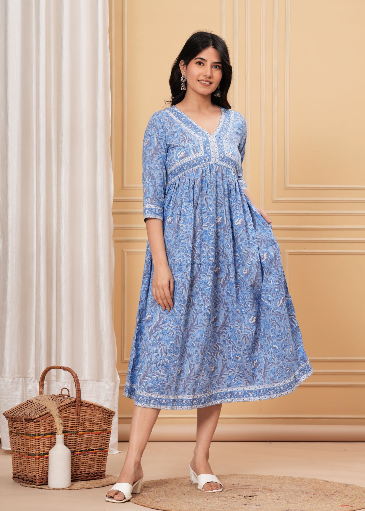 Blue Pea Flower Cotton Dress