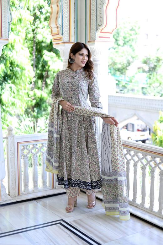 Pastel Floral Cotton Anarkali Suit