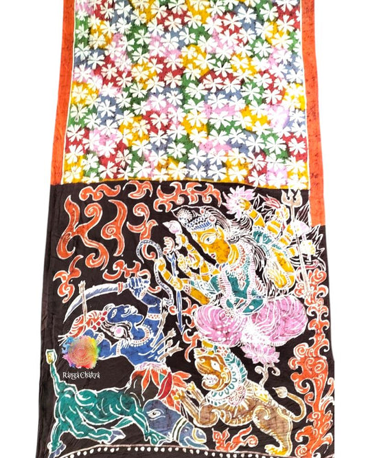 Blooming Parijat Batik Durga Puja Painted saree
