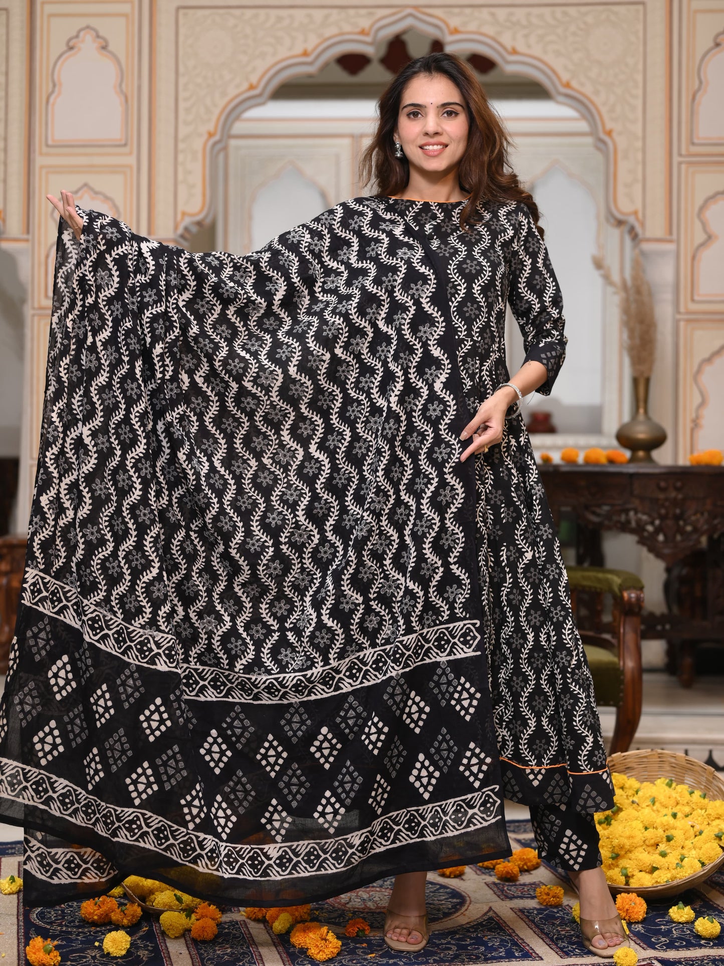 Black Ajrakh Mul Cotton Anarkali Suits