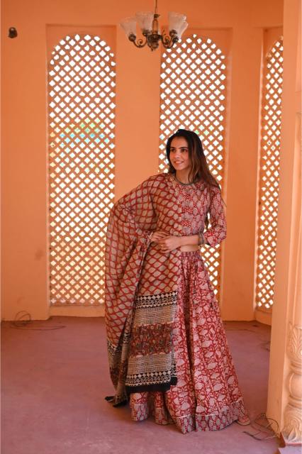 Pure Cotton Matte Red Lehenga Set