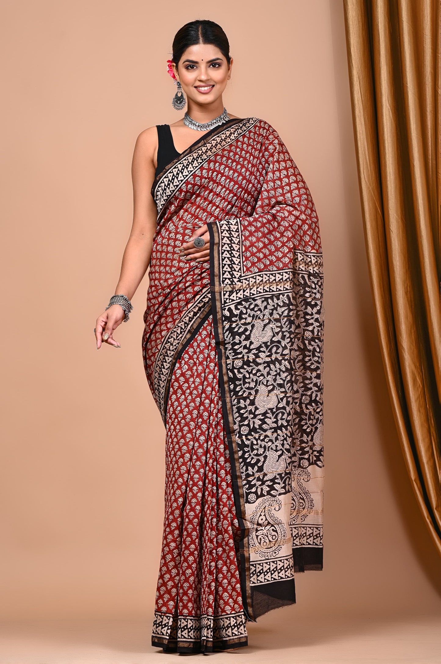 Summer inspired block printed Chanderi Silk saree