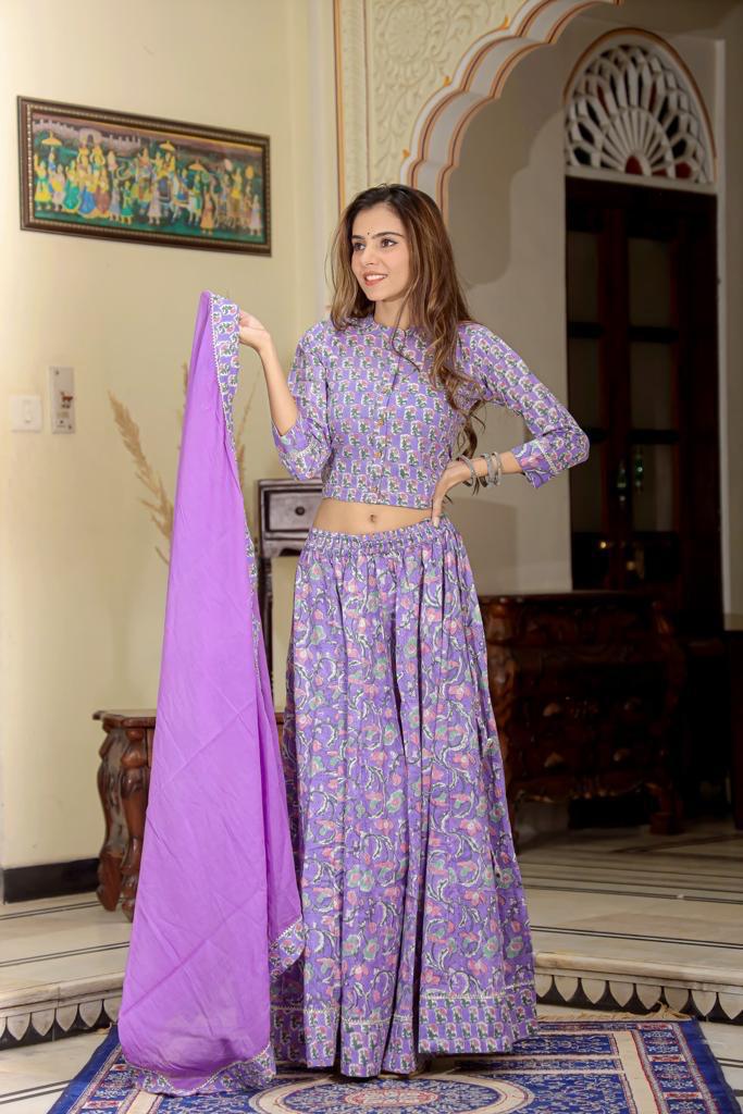 Lavender Floral Mul Cotton Lehenga Set