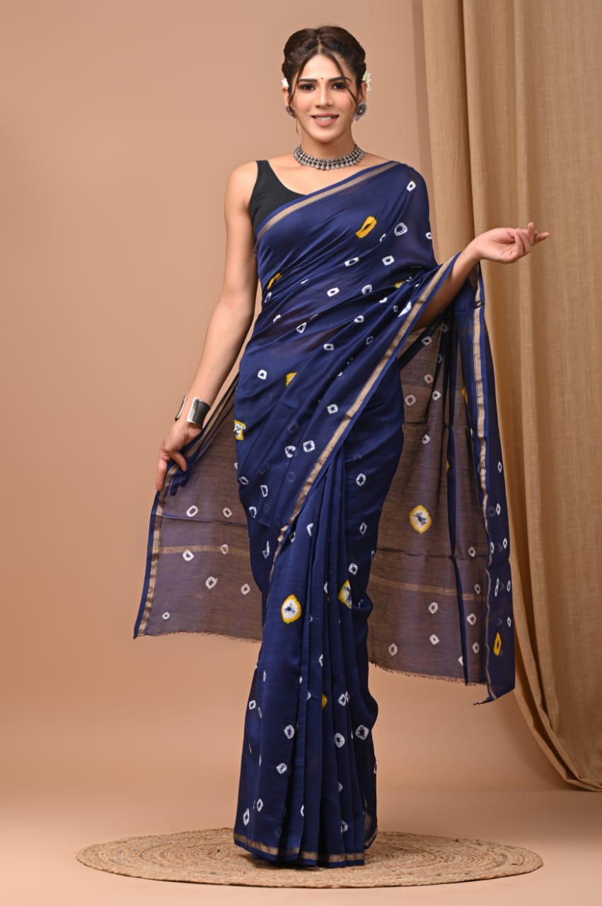 Summer inspired block printed Chanderi Silk saree