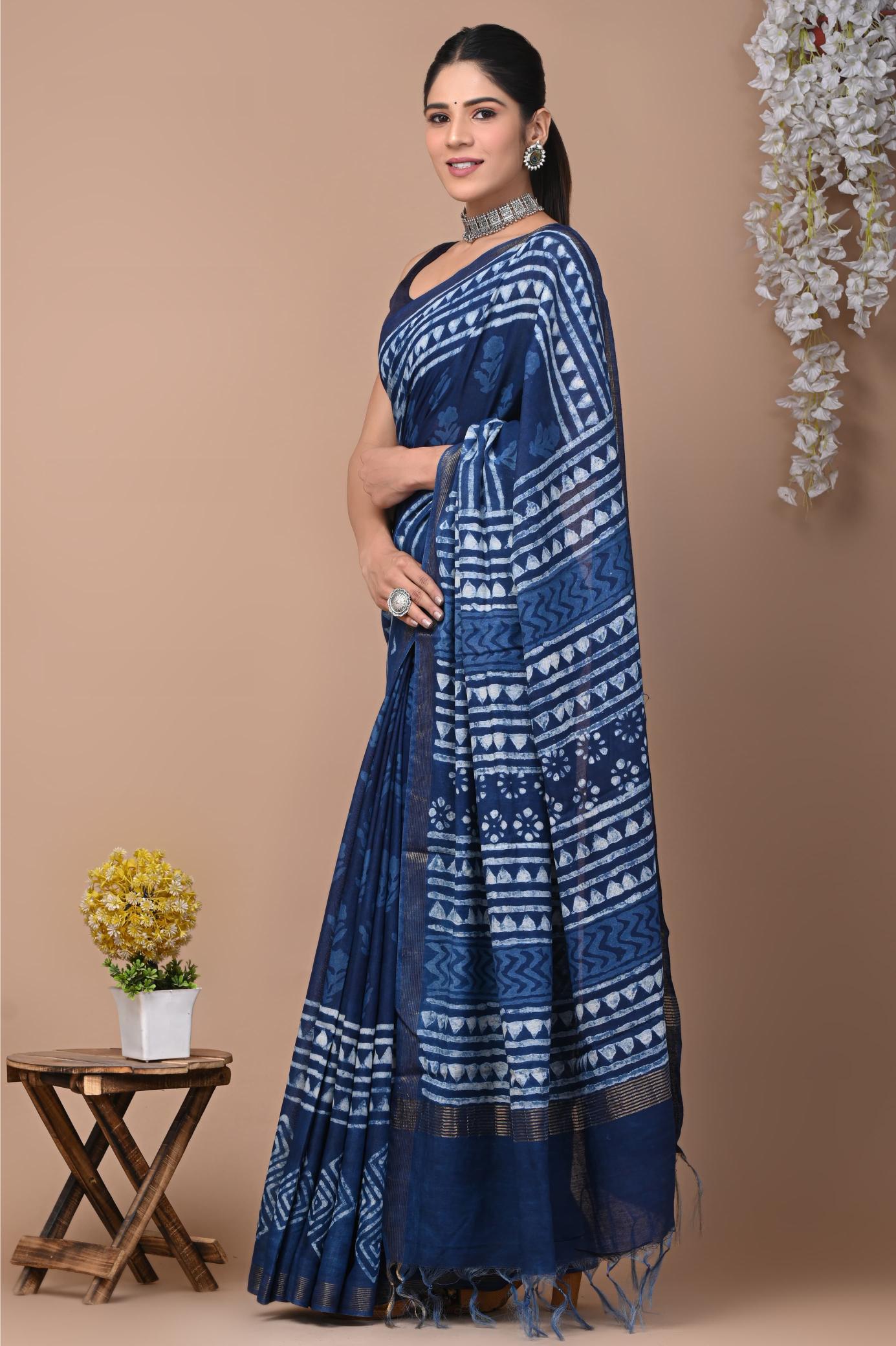 Indigo triangle Cotton Silk saree