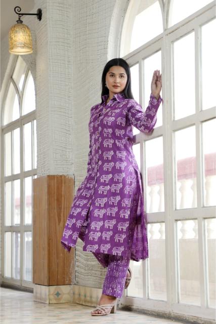 Amethyst Cotton Shirt Collar Kurta coord Set