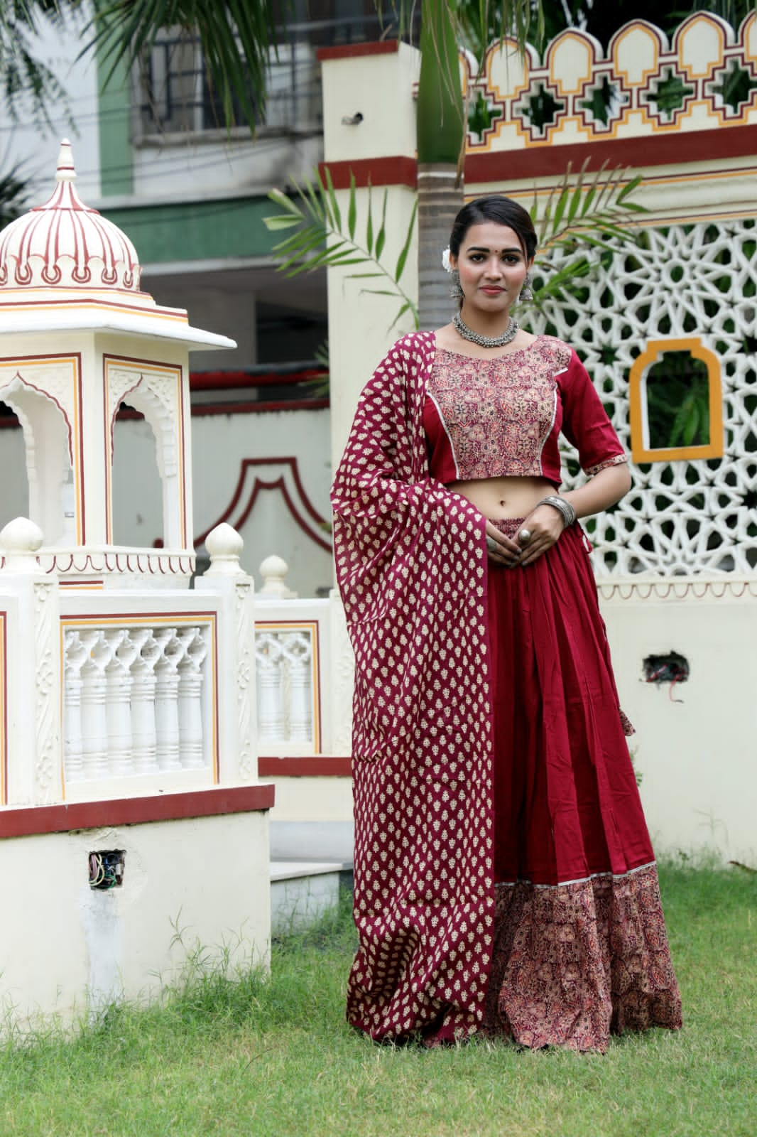 Crimson Red Mul Cotton Lehenga Set