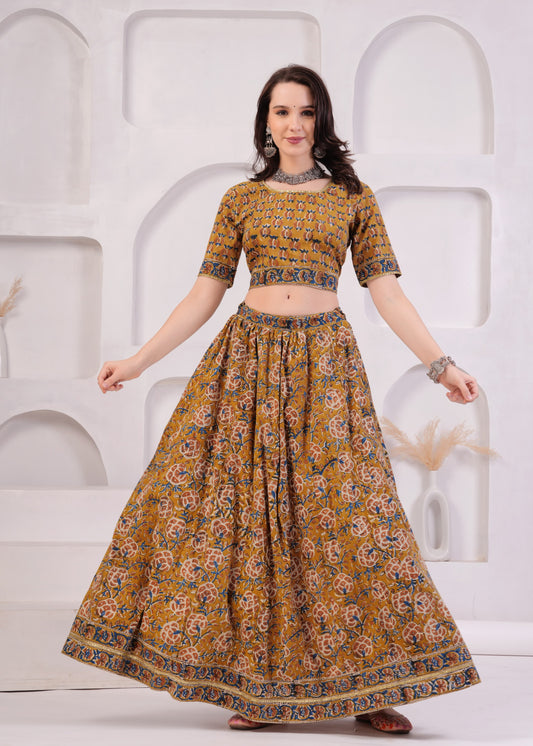 Mustard Mul Cotton Lehenga Set