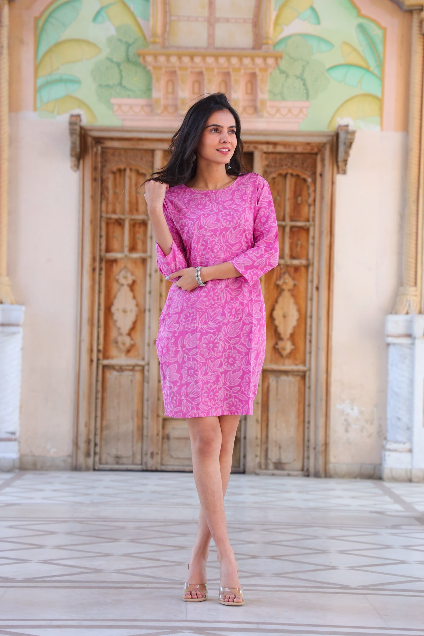 Pink Shift Dress with inserted Pockets