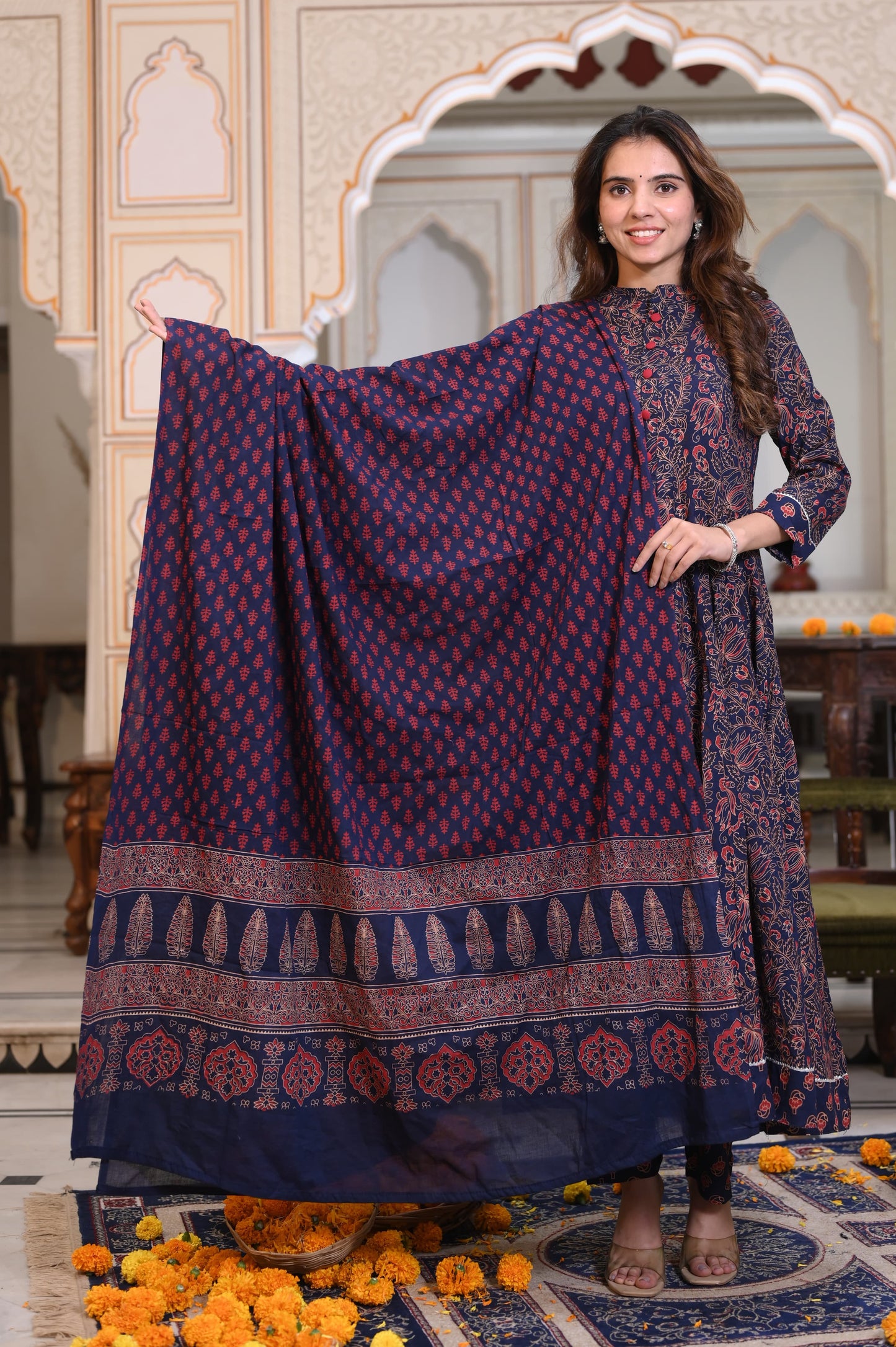 Jamun Ajrakh Mul Cotton Anarkali Suits