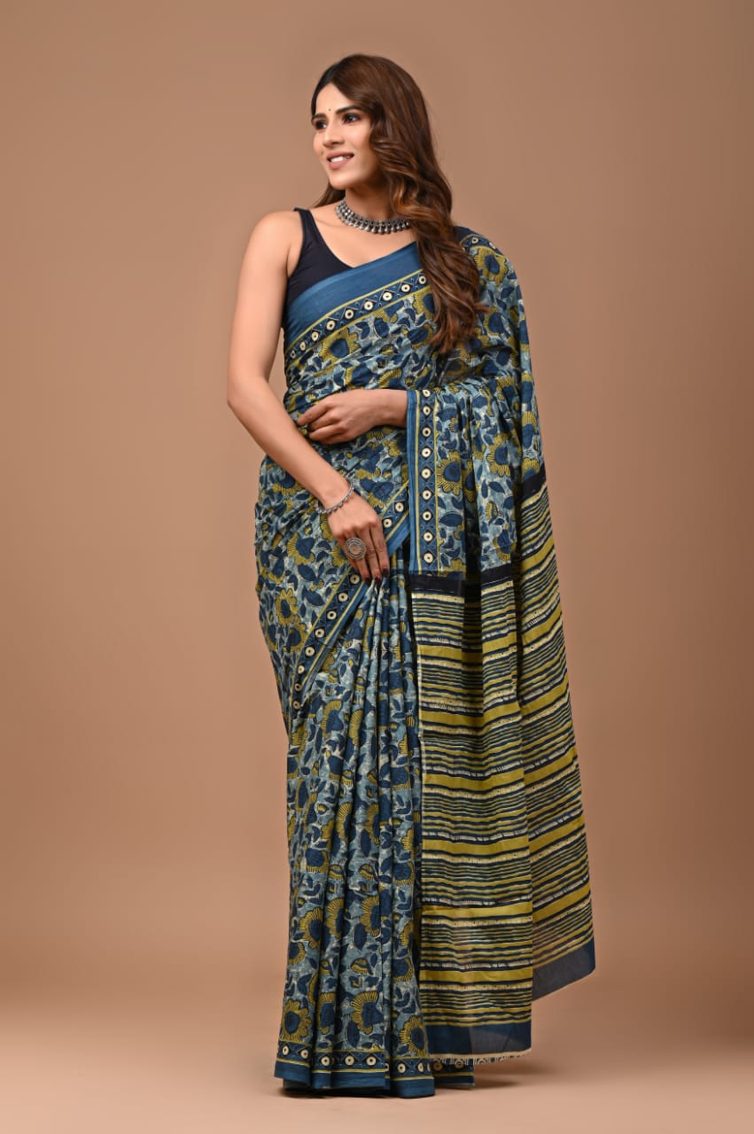 Quirky Flower Mul Cotton Saree