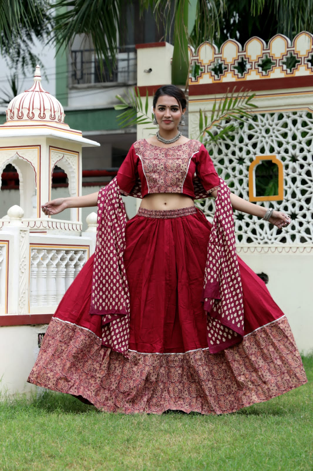 Crimson Red Mul Cotton Lehenga Set