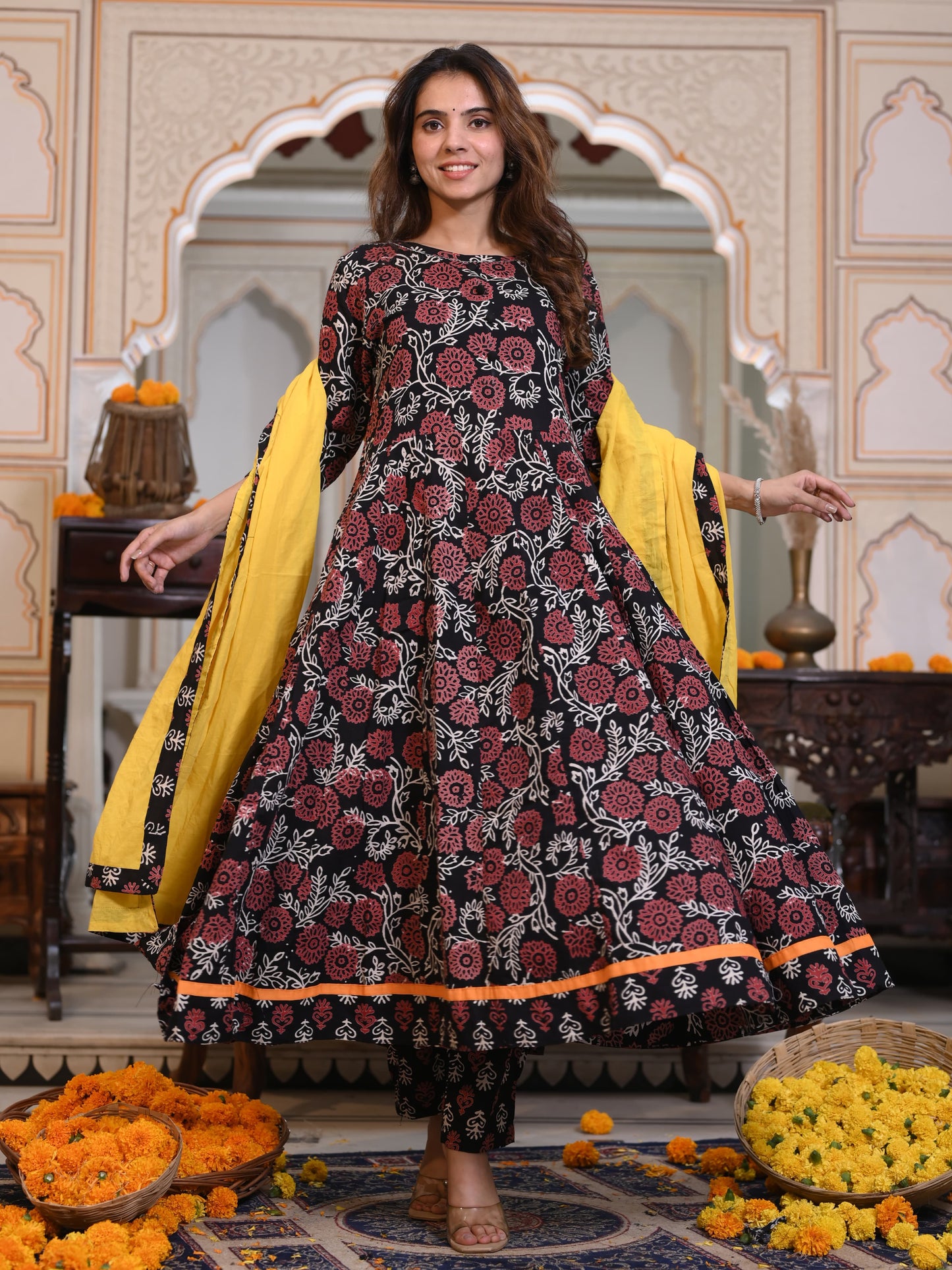 Black Ajrakh Mul Cotton Anarkali Suits