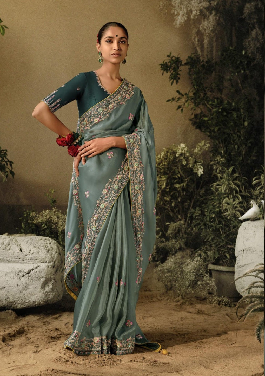 Bridal Zari Sequin Embroidery Pure Silk Sarees