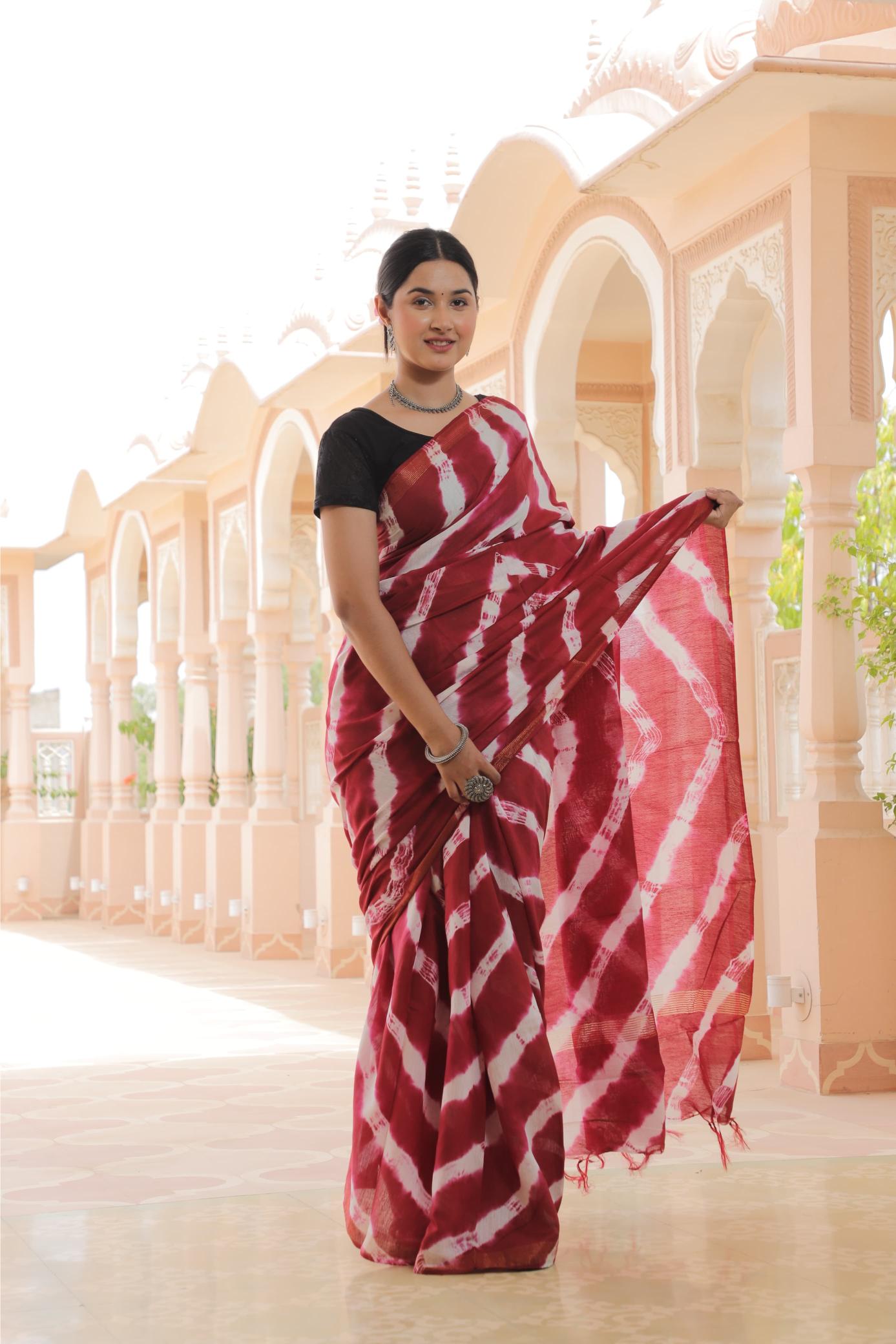 Shibori Red Cotton Silk saree