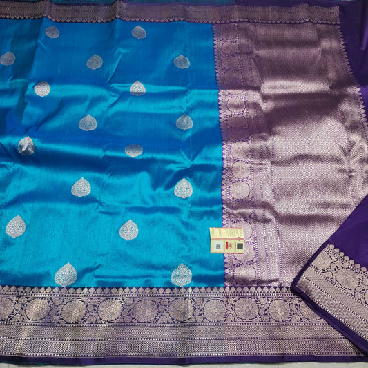 Azure Blue Banarasi Tussar Silk Saree