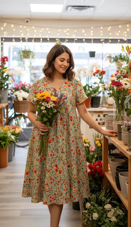 Ranga Chakra Floral Stain Dress