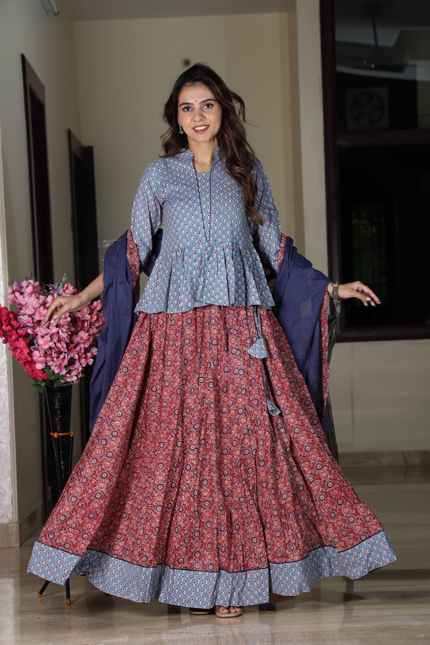 Fusion shade Mul Cotton Lehenga Set