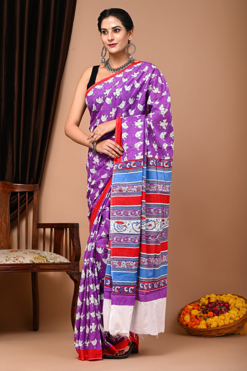 Quirky Chidiya Mul Mul Cotton saree