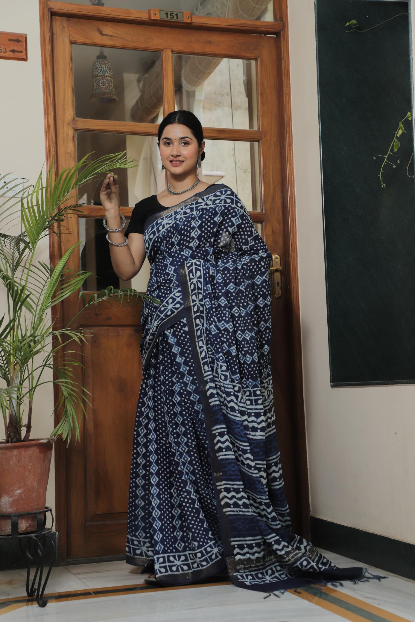 Indigo Cotton Silk saree