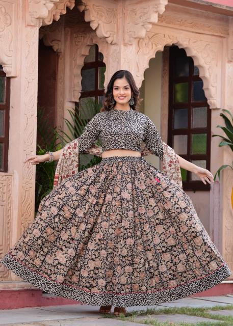 Navratri Mul Cotton neutral Shade Comfort Fit Lehenga Set