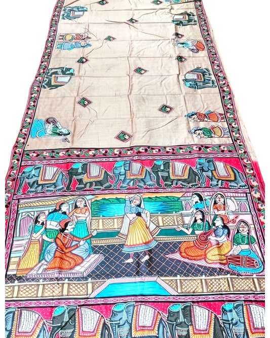 Mughal Painting Silk saree