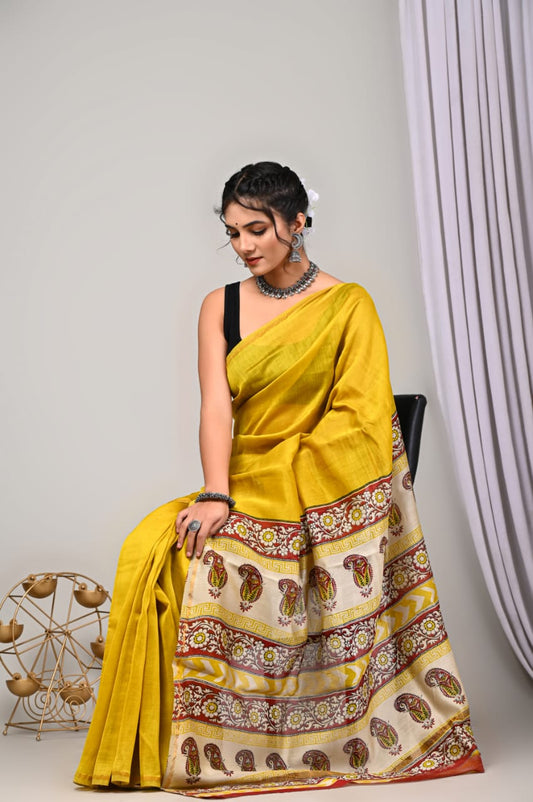 Yellow Chanderi Silk saree