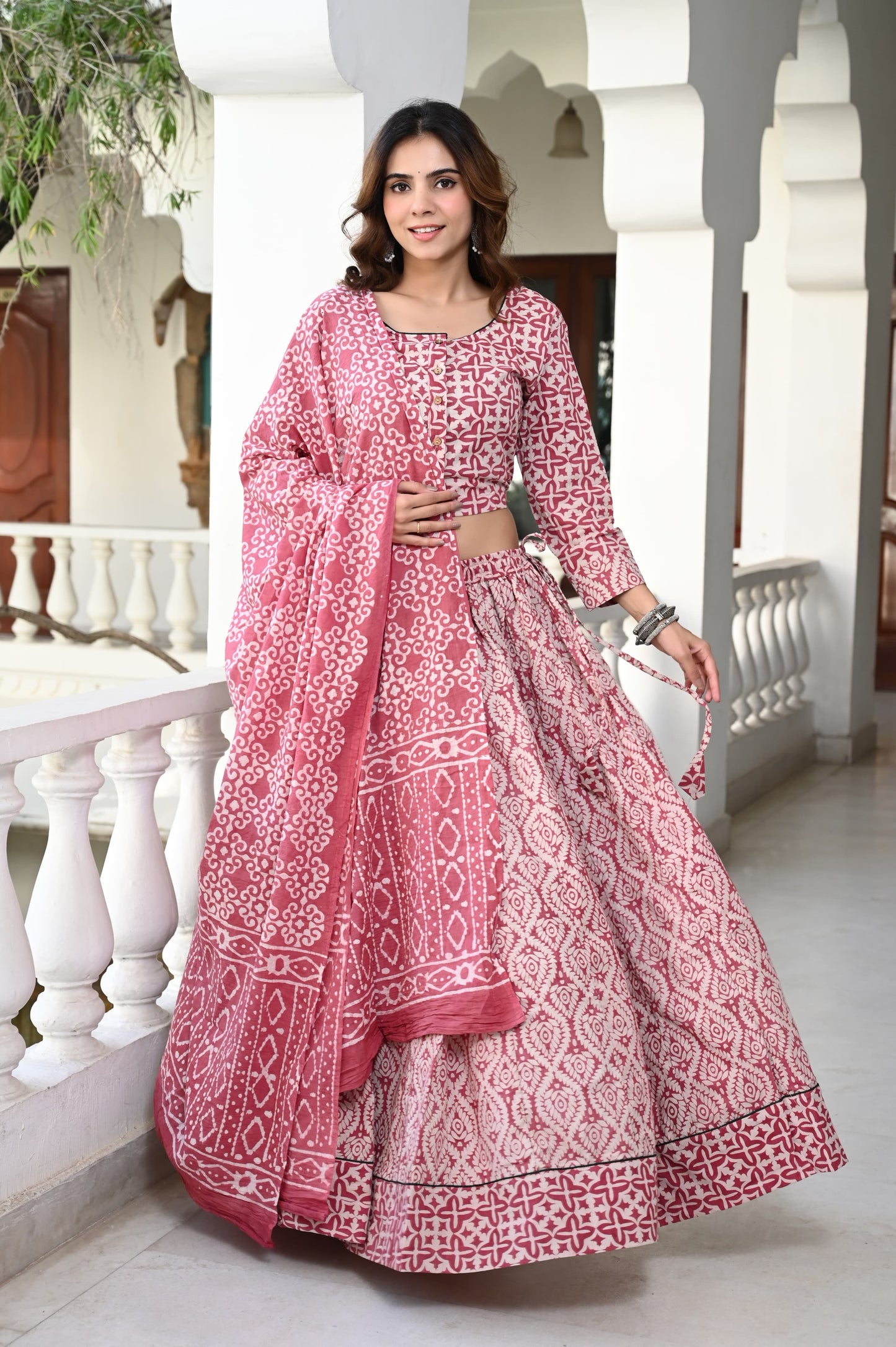 Muted Pink Mul cotton Lehenga set