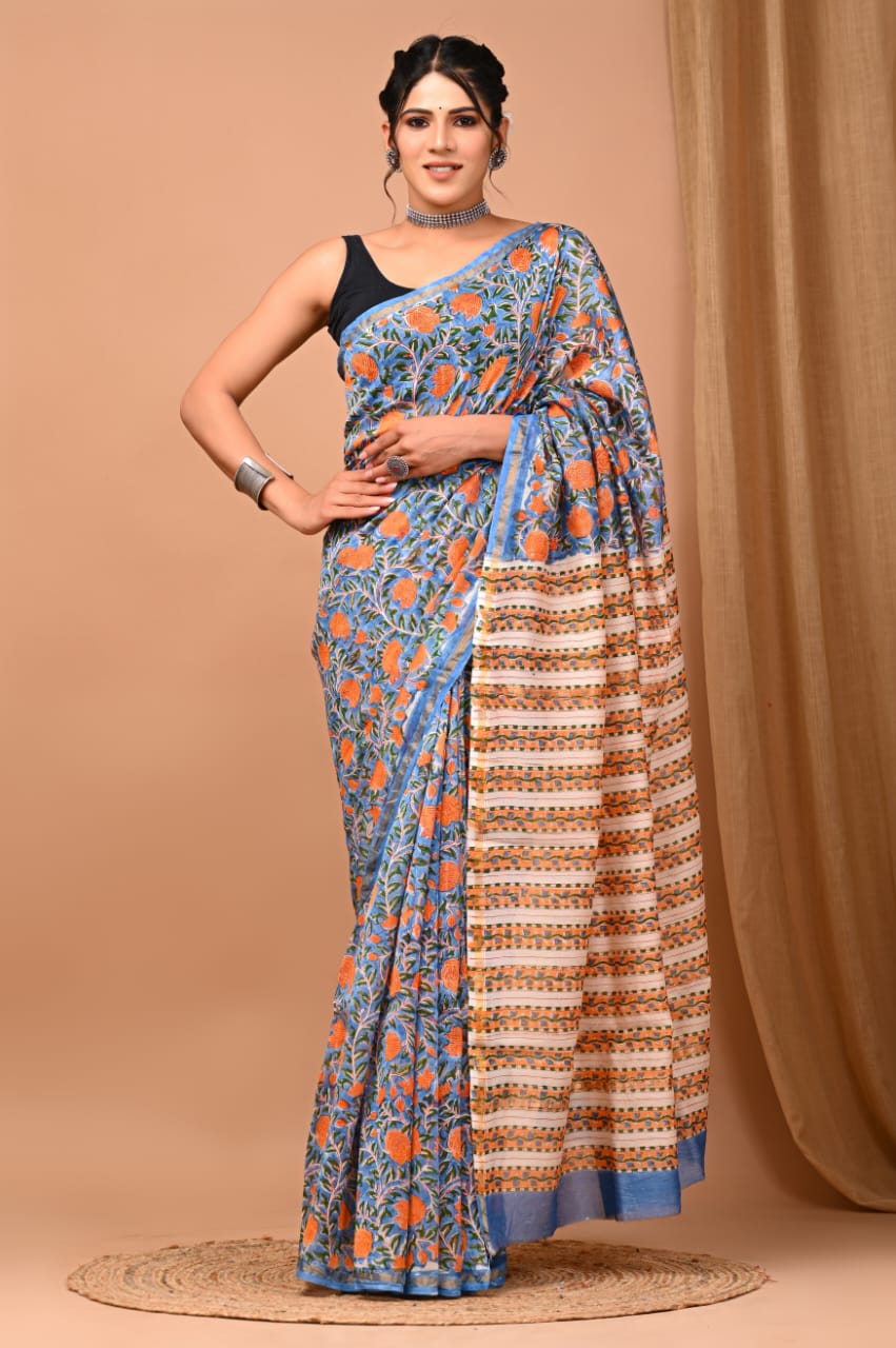 Handblock Chanderi silk saree