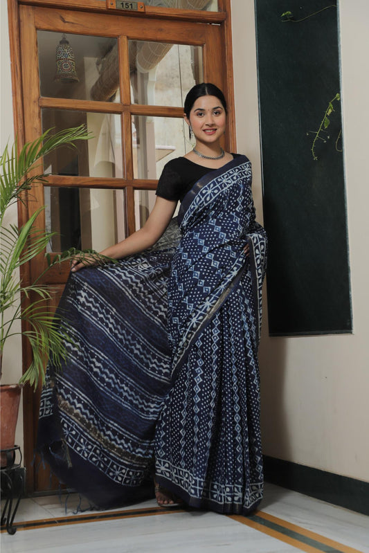 Indigo Cotton Silk saree