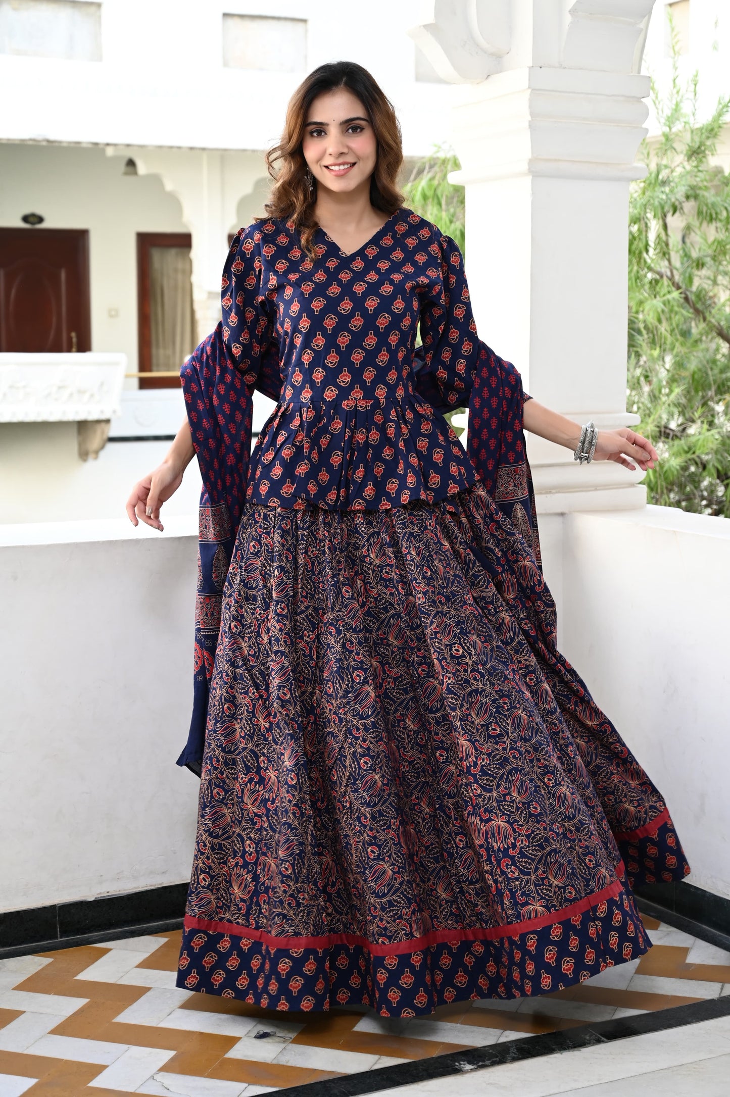 Dark blue Mul cotton Lehenga set