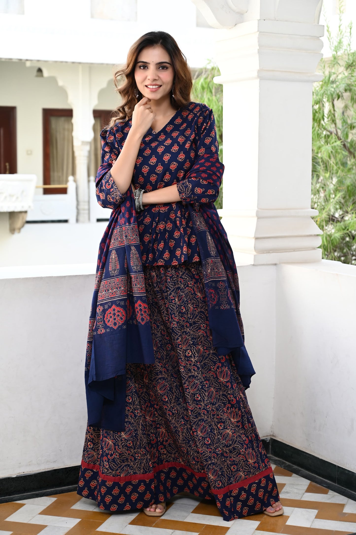 Dark blue Mul cotton Lehenga set