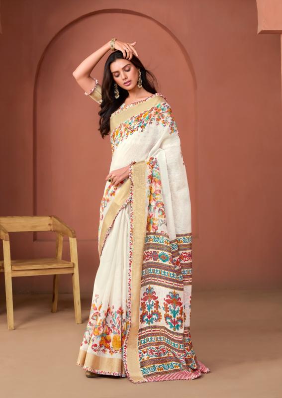 Frill border Ivory Saree