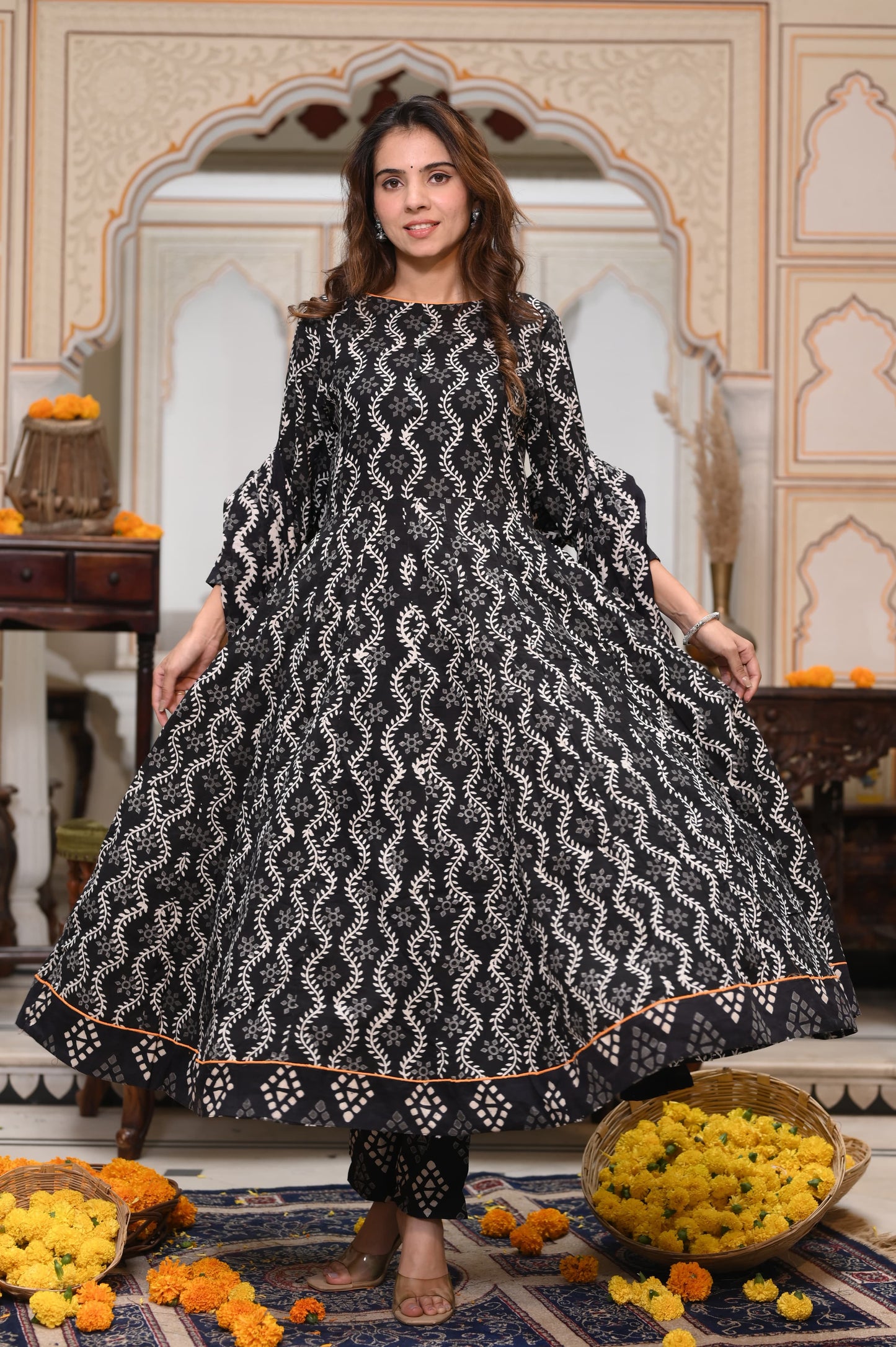 Black Ajrakh Mul Cotton Anarkali Suits