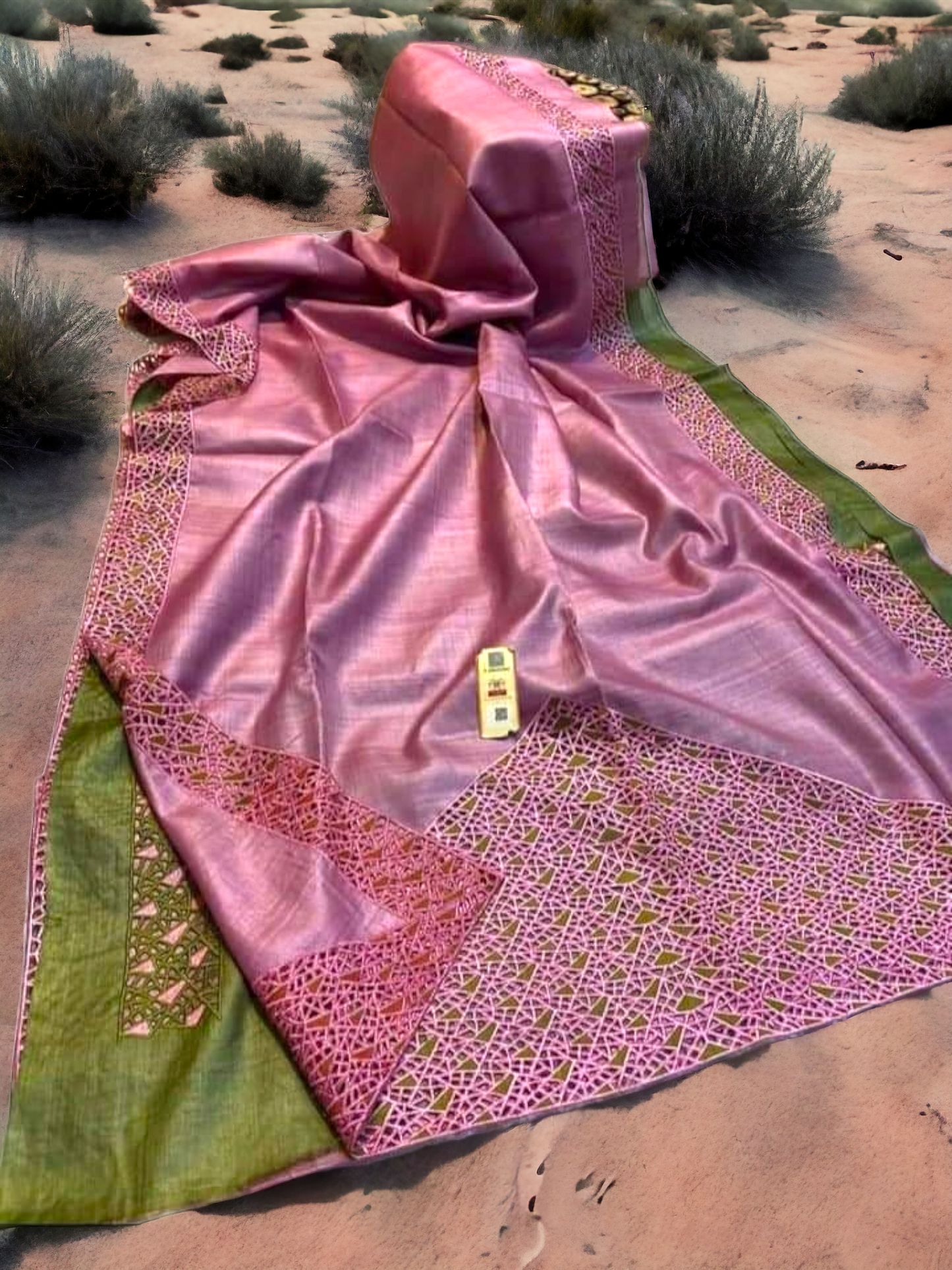 Pure Tussar Silk Embroidered Abstract Cutwork Sarees