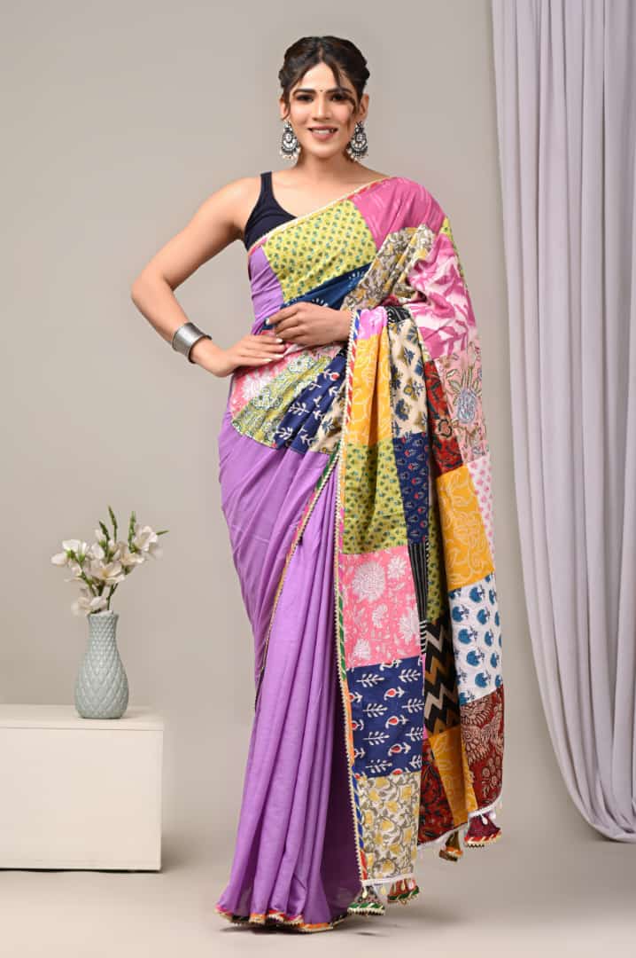 Purple Playful Mul Mul Cotton Sarees