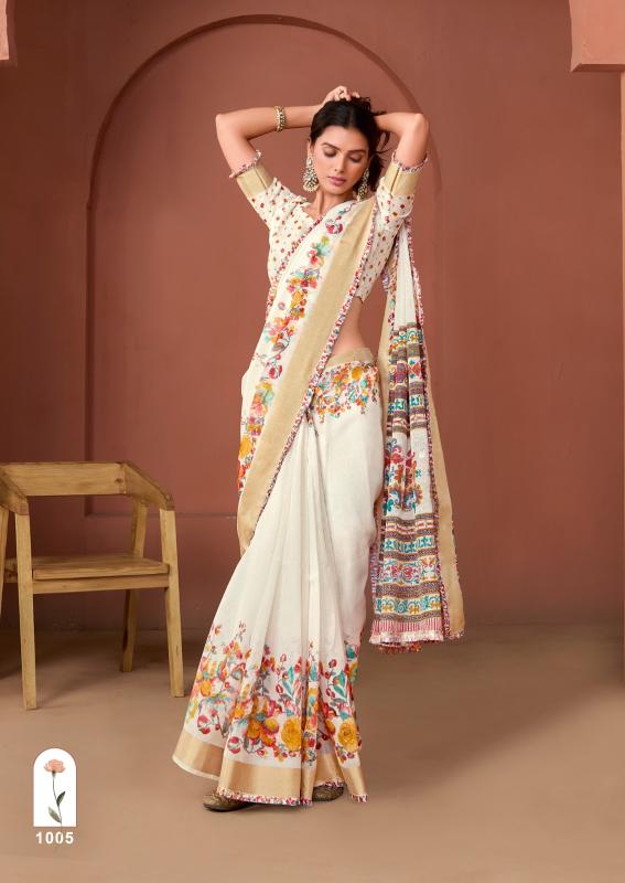 Frill border Ivory Saree