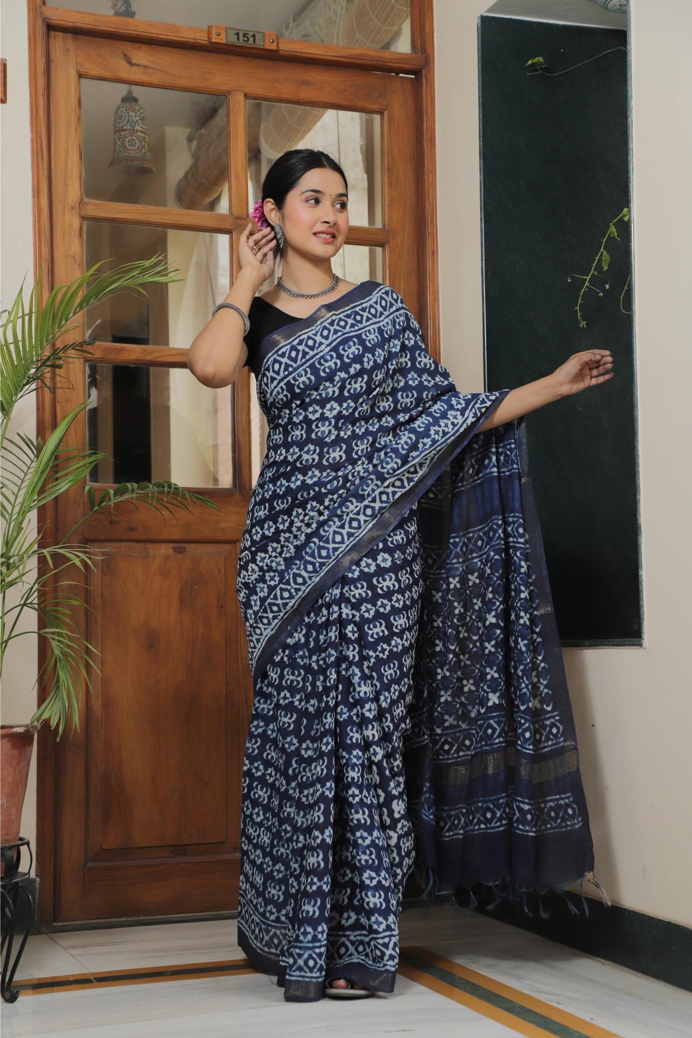 Indigo Cotton Silk saree