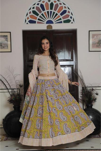 Lehenga Set For Navratri,  Cotton Lehenga set,  Mul Cotton Lehenga,  Festive Special outfit,  Lehenga , Pastel blue Lehenga 