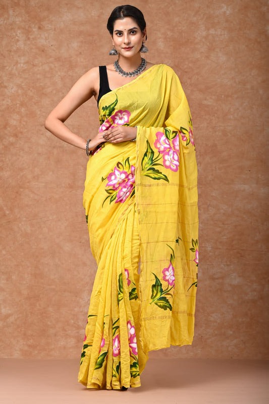 Handpainted Chanderi silk saree