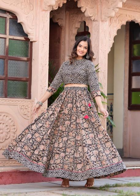 Navratri Mul Cotton neutral Shade Comfort Fit Lehenga Set