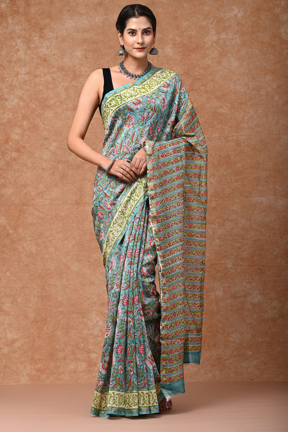 Handblock Chanderi silk saree