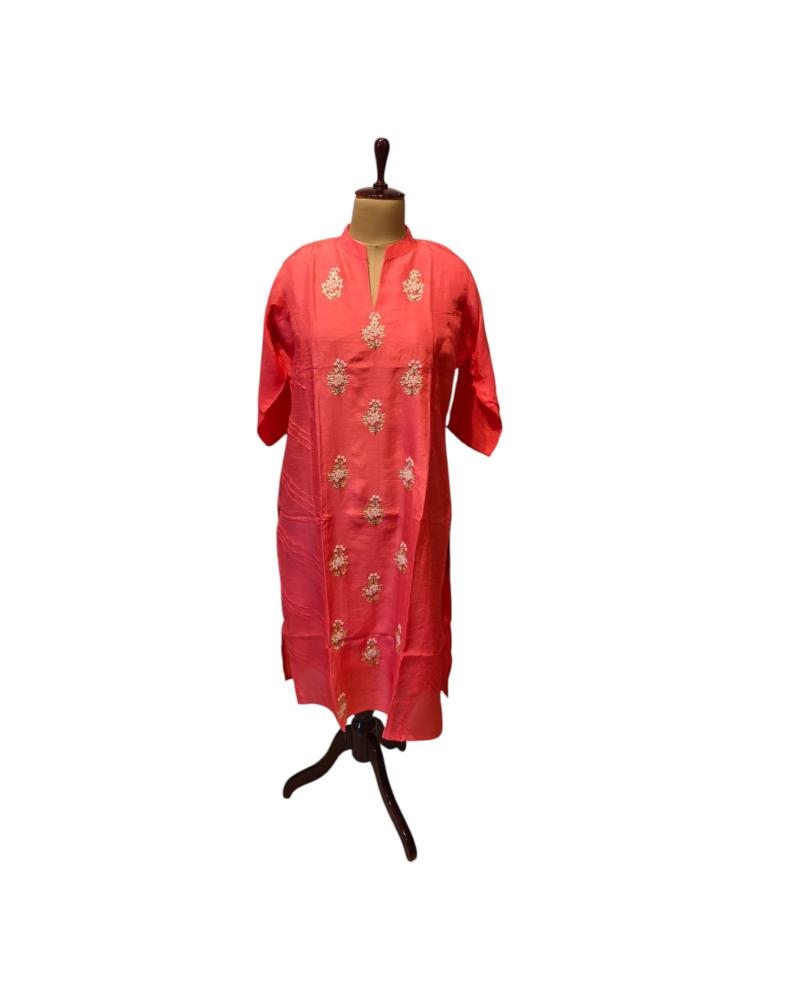 Coral Peach Silk Kurti