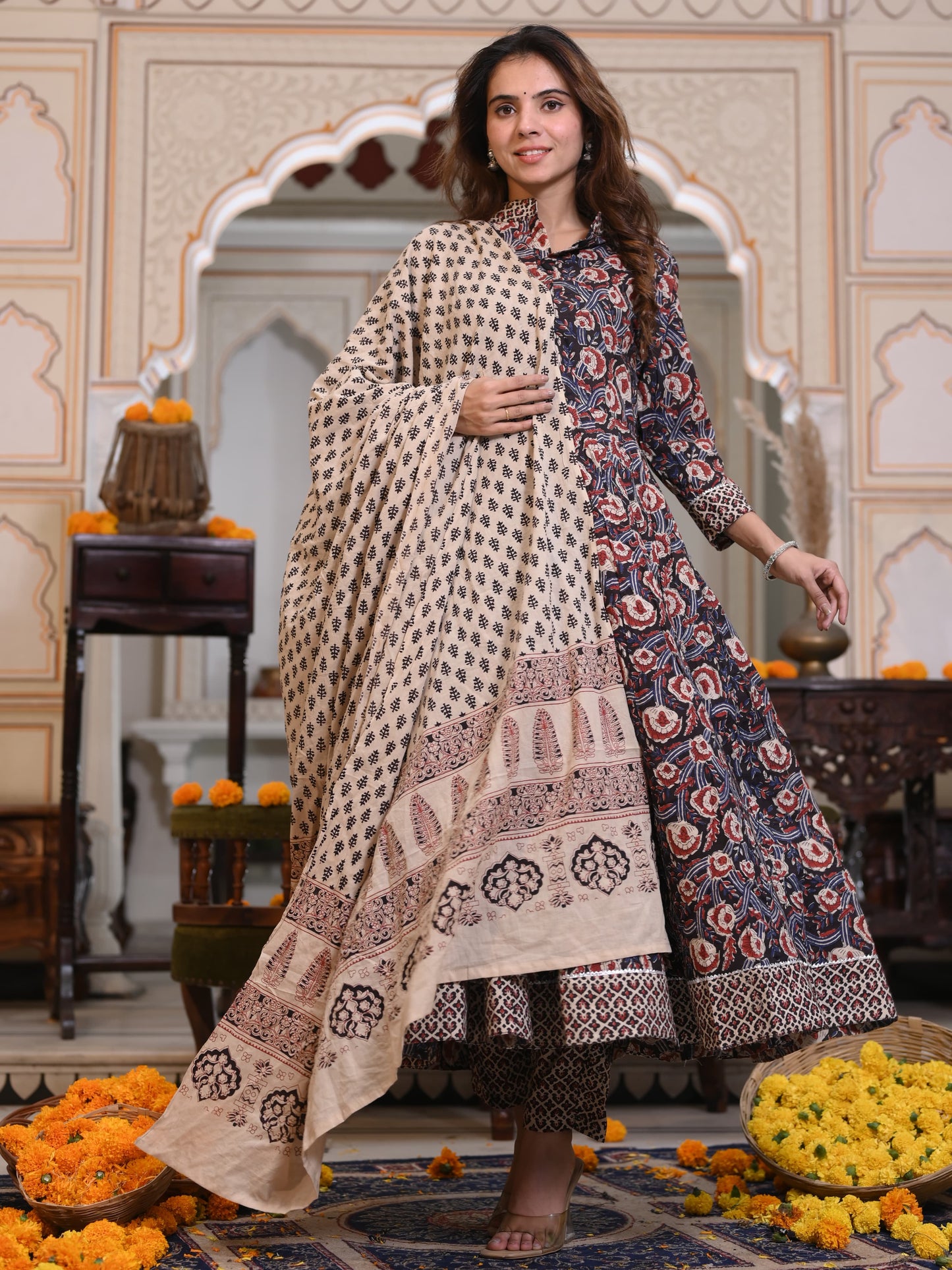 Black Ajrakh Mul Cotton Anarkali Suits