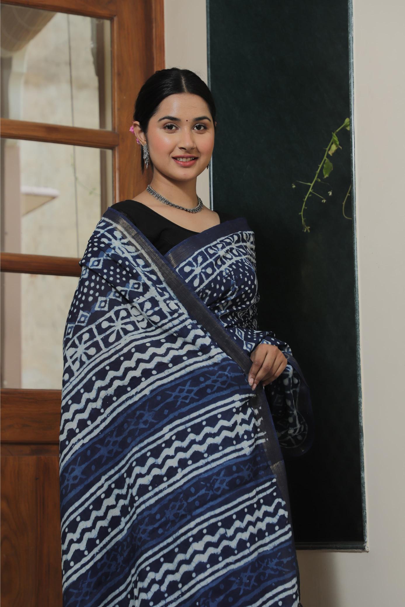 Indigo Cotton Silk saree