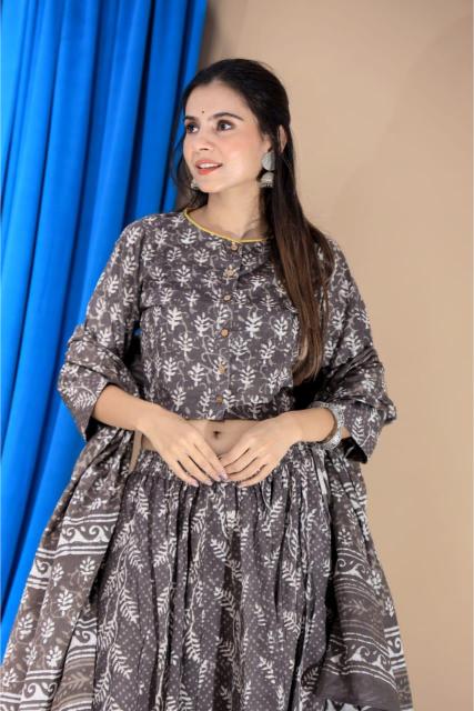 Charcoal Grey Cotton Lehenga set