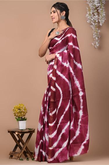 Shibori Maroon Cotton Silk saree