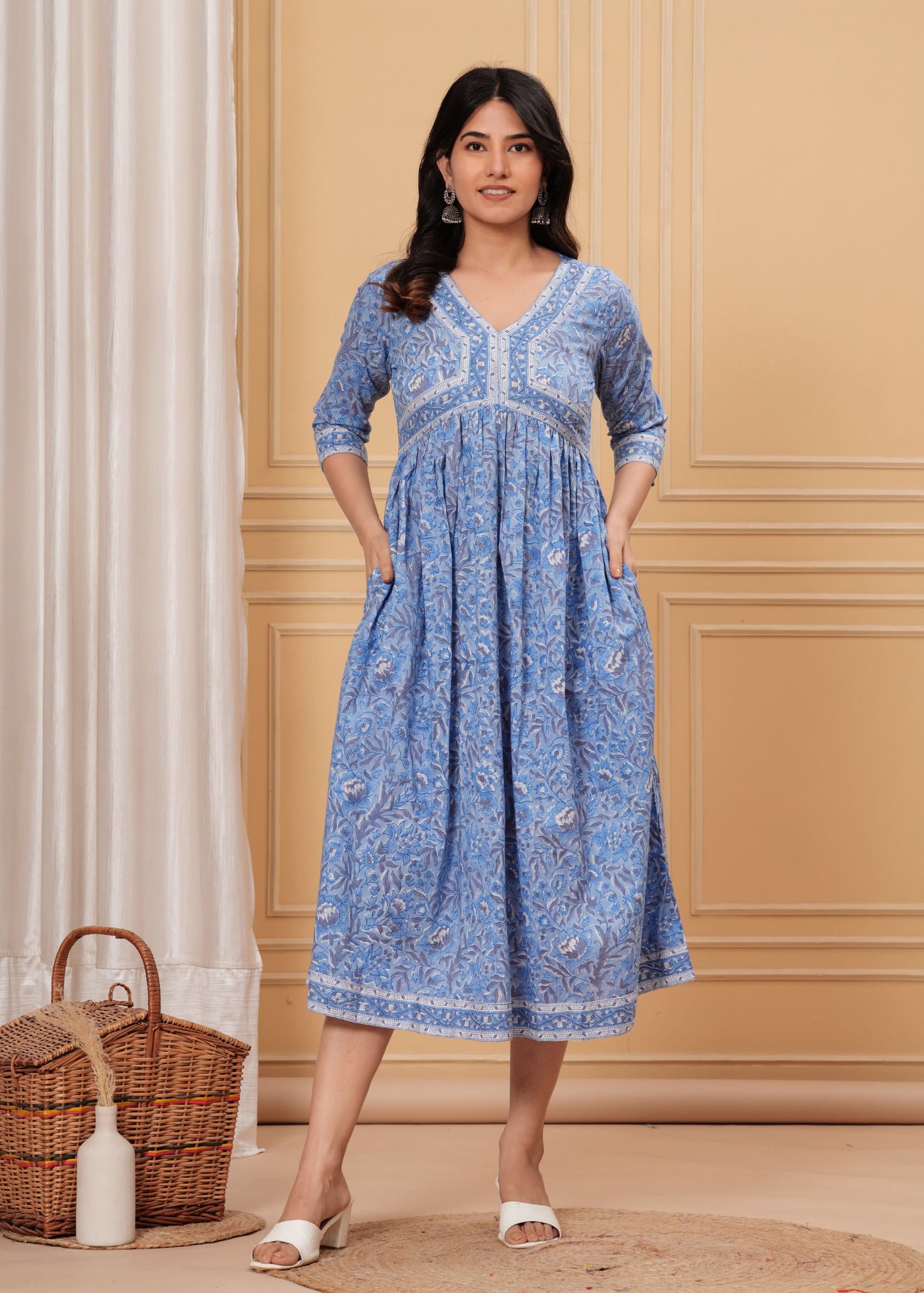 Blue Pea Flower Cotton Dress