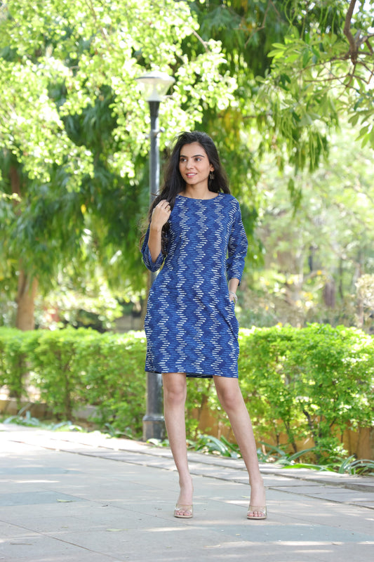 Indigo Shift dress with inserted pockets